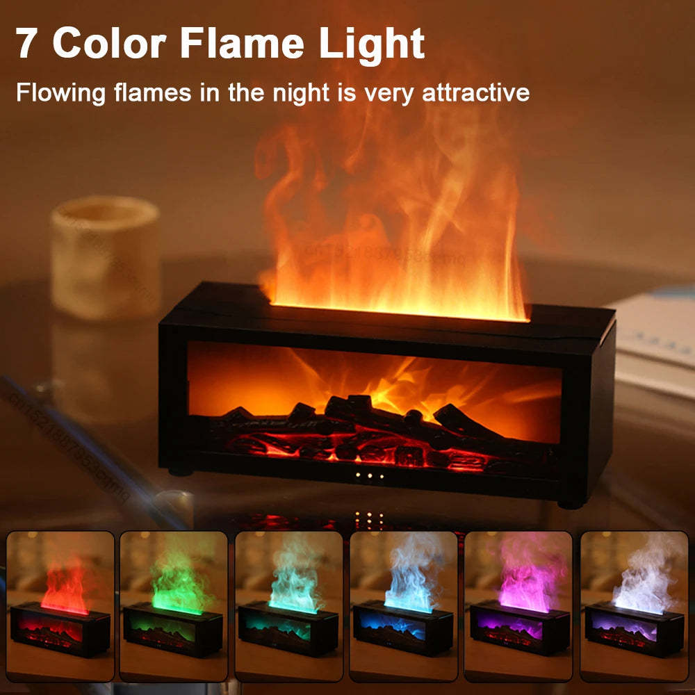 New Flame Humidifier with Flame Aromatherapy Machine Colorful Essential Oil Diffuser Home Large Fog Volume 3D Flame Fireplace Machine