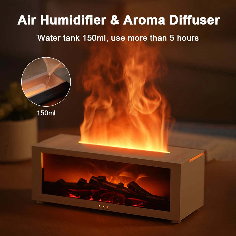 New Flame Humidifier with Flame Aromatherapy Machine Colorful Essential Oil Diffuser Home Large Fog Volume 3D Flame Fireplace Machine