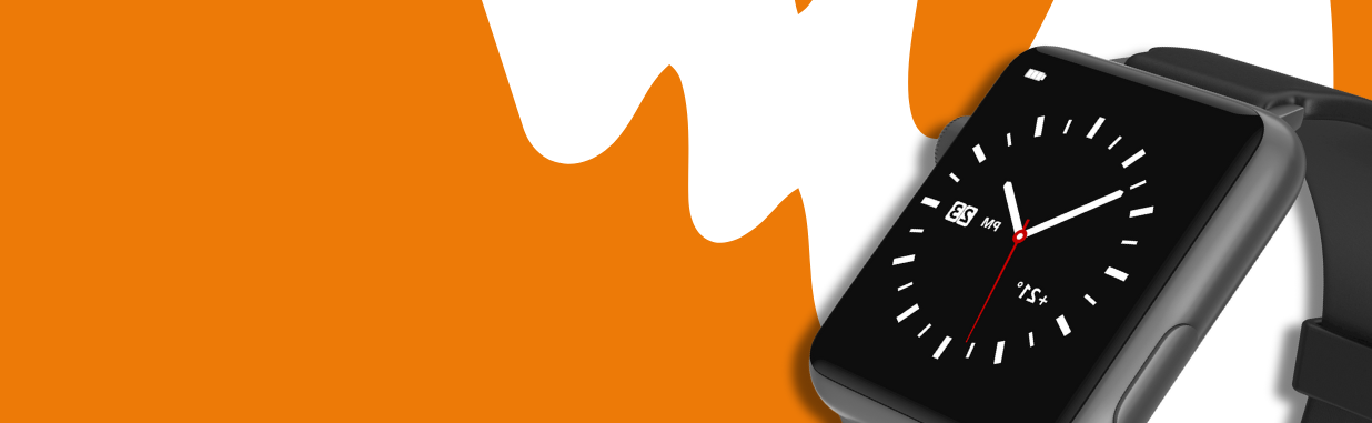 Smartwatch with black strap on an orange background